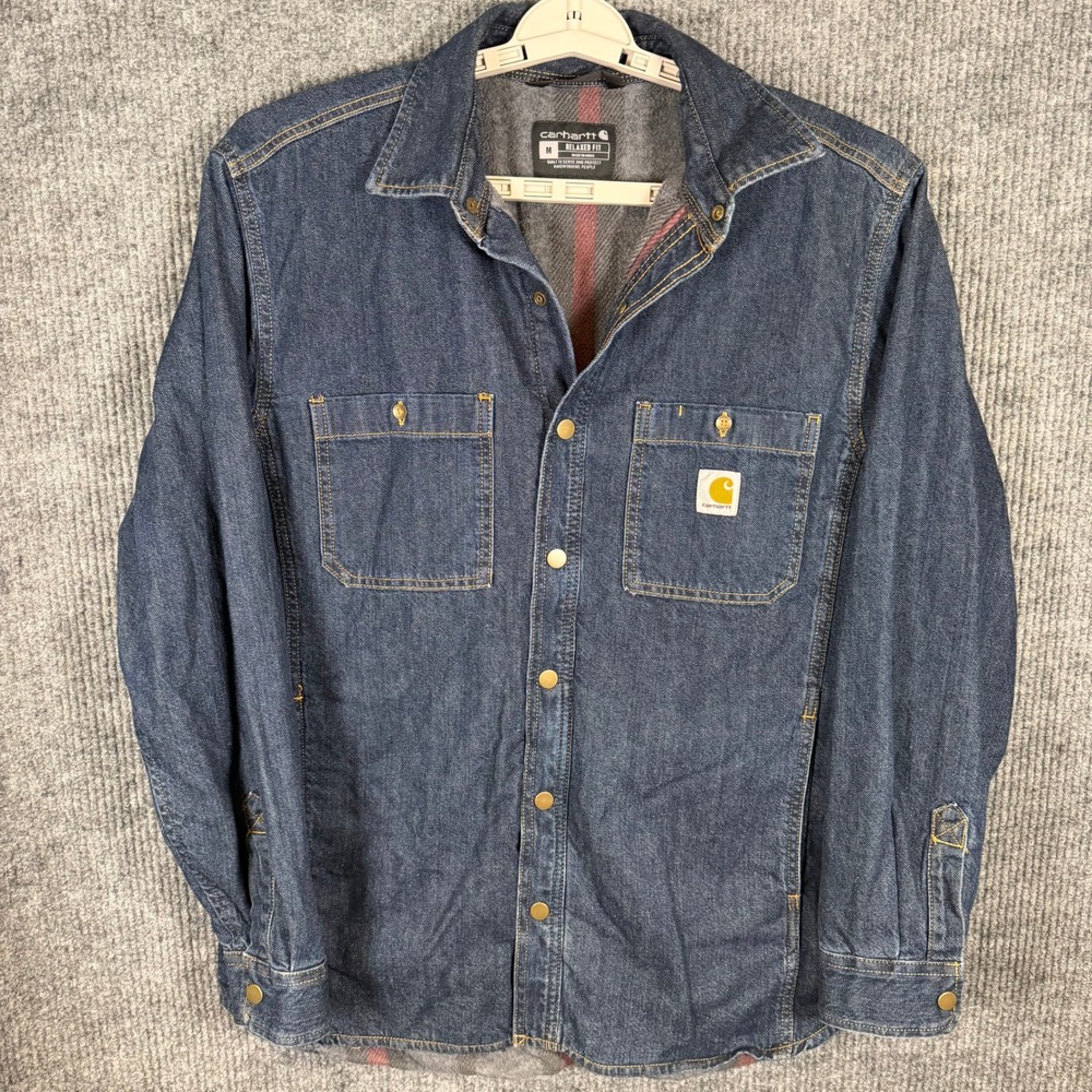 Carhartt Fleece Lined Denim Shirt Jacket Mens M Blue Workwear Flannel Shacket